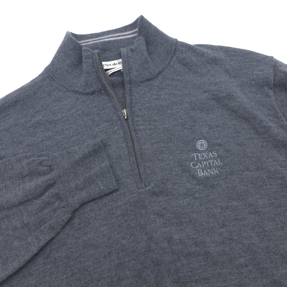 Peter Millar Mens Large Gray 100% Merino Wool 1/4 Zip Texas Capital Bank Sweater
